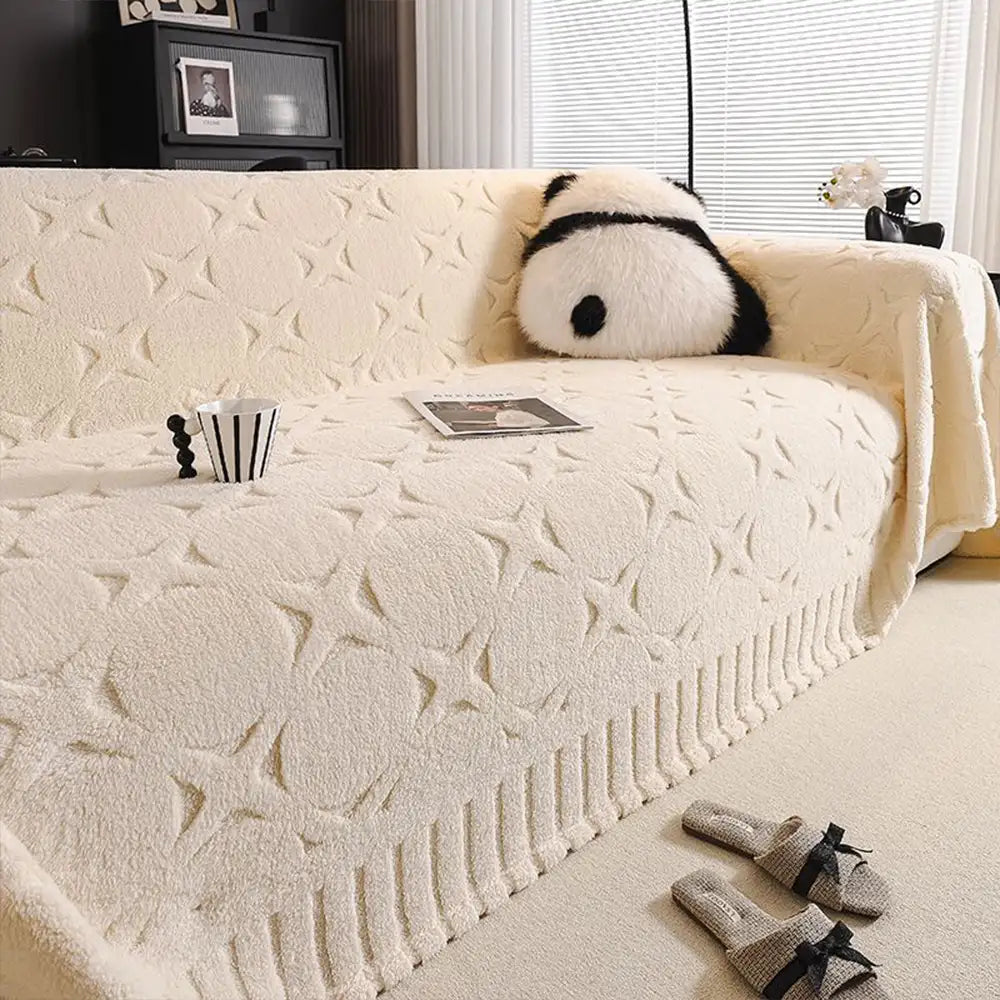 Cream Textured Jacquard Design Sofa Decorative Throw Couch Cover - Co... detail view 9 | Petix pet supplies for dogs and cats