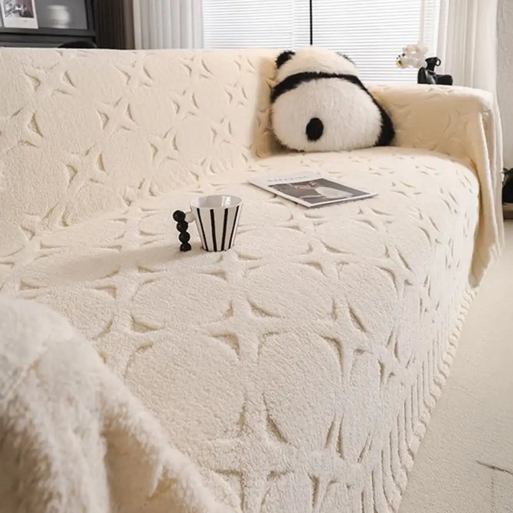 Cream Textured Jacquard Design Sofa Decorative Throw Couch Cover - Co... detail view 3 | Petix pet supplies for dogs and cats