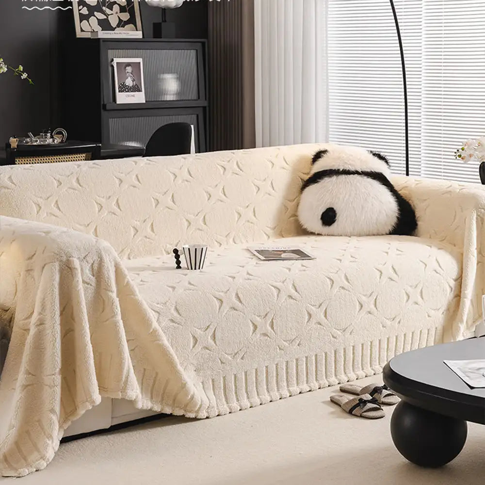Cream Textured Jacquard Design Sofa Decorative Throw Couch Cover - C... detail view 11 | Petix pet supplies for dogs and cats