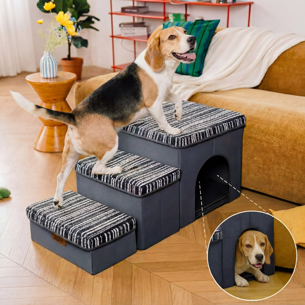 SnugNest Textured Stripe Dog Stairs with Storage - Dog Stairs detail view 2 | Petix pet supplies for dogs and cats
