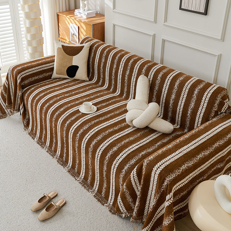 Decorative Stripe Tassel Chenille Throw Couch Cover - Couch Cover detail view 11 | Petix pet supplies for dogs and cats