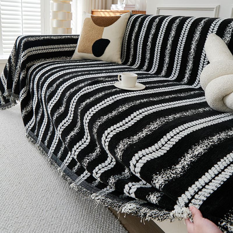 Decorative Stripe Tassel Chenille Throw Couch Cover - Couch Cover main product image | Petix pet supplies for dogs and cats