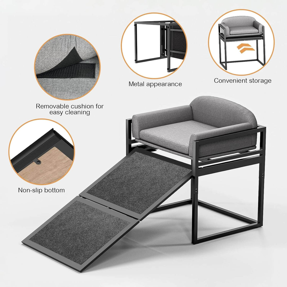 Elevated Pet Sofa Bed with Stairs Ramp for Bedside Lounge or Dog Wind... detail view 5 | Petix pet supplies for dogs and cats