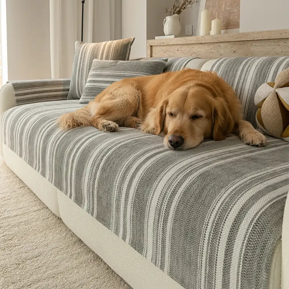 Natural Stripe Chenille Thickend Sofa Protection Washable Non-Slip C... detail view 11 | Petix pet supplies for dogs and cats
