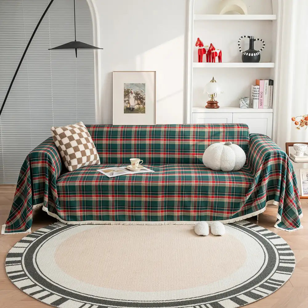 Festive Plaid Color Block Sofa Decoration Couch Cover... lifestyle and size view 16 | Petix pet supplies for dogs and cats