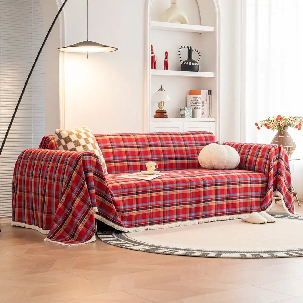 Festive Plaid Color Block Sofa Decoration Couch Cover - Couch Cover detail view 13 | Petix pet supplies for dogs and cats