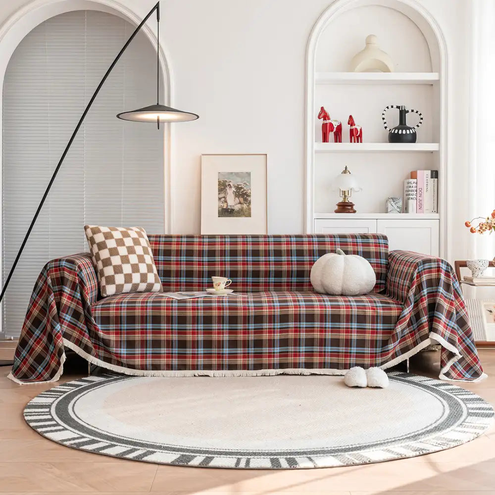 Festive Plaid Color Block Sofa Decoration Couch Cover - Couch Cover detail view 12 | Petix pet supplies for dogs and cats