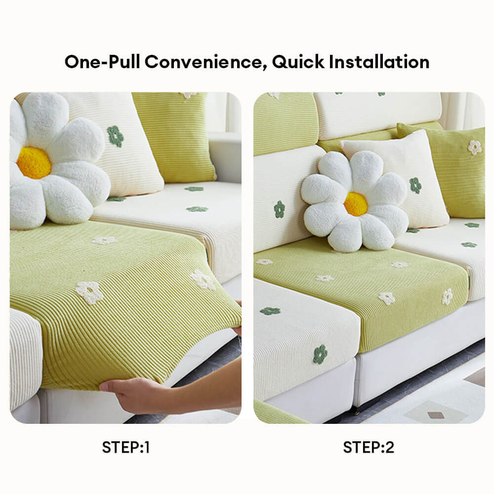 Floral Embroidered Fleece Sofa Anti-Scratch Stretch Couch Cover - Cou... detail view 2 | Petix pet supplies for dogs and cats