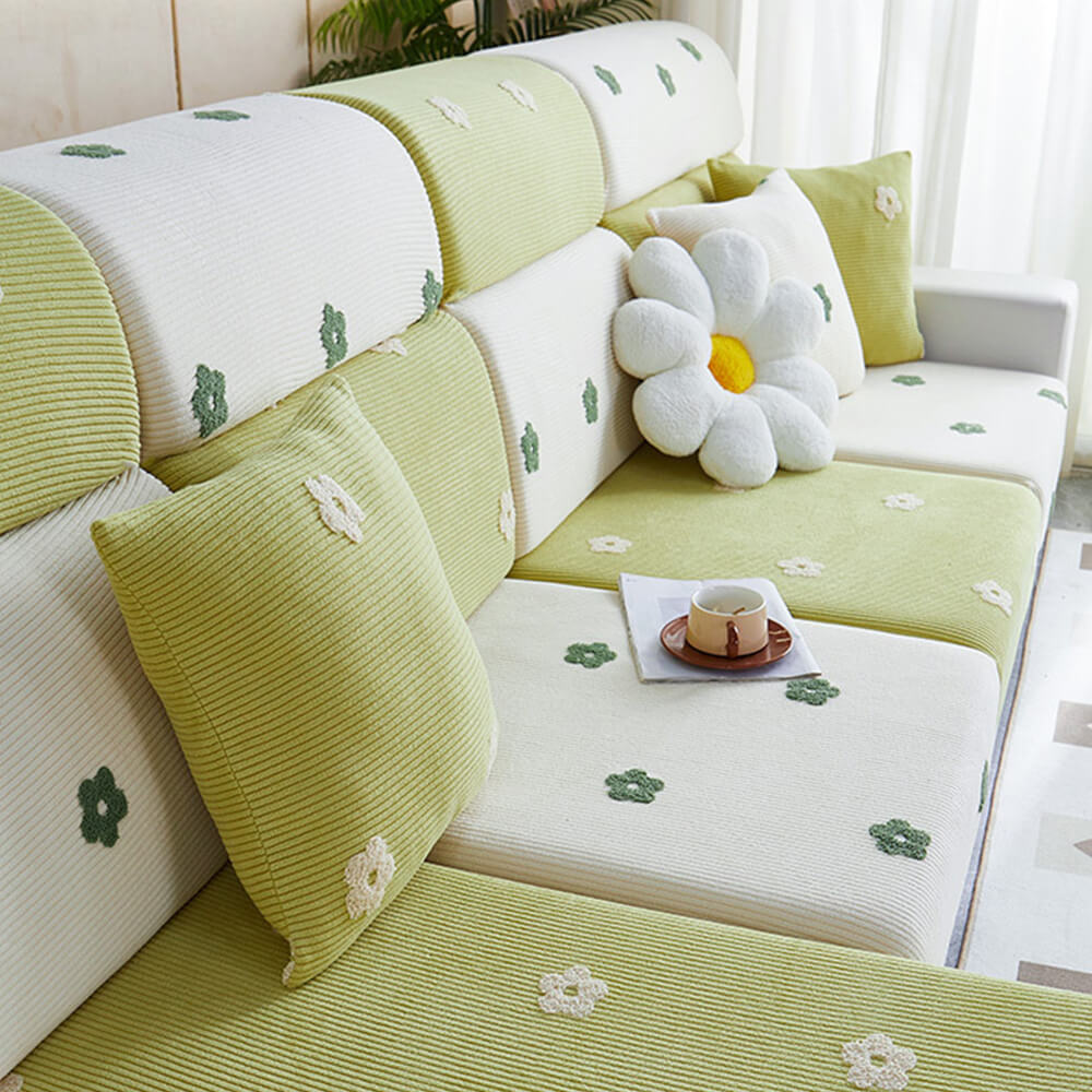 Floral Embroidered Fleece Sofa Anti-Scratch Stretch Couch Cover - Cou... detail view 8 | Petix pet supplies for dogs and cats