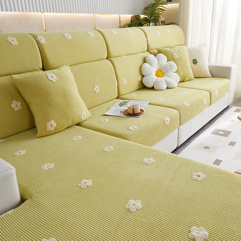 Floral Embroidered Fleece Sofa Anti-Scratch Stretch Couch Cover - Cou... detail view 6 | Petix pet supplies for dogs and cats