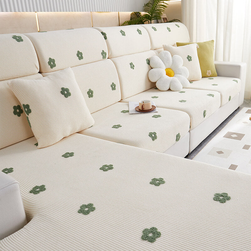 Floral Embroidered Fleece Sofa Anti-Scratch Stretch Couch Cover - Co... detail view 10 | Petix pet supplies for dogs and cats
