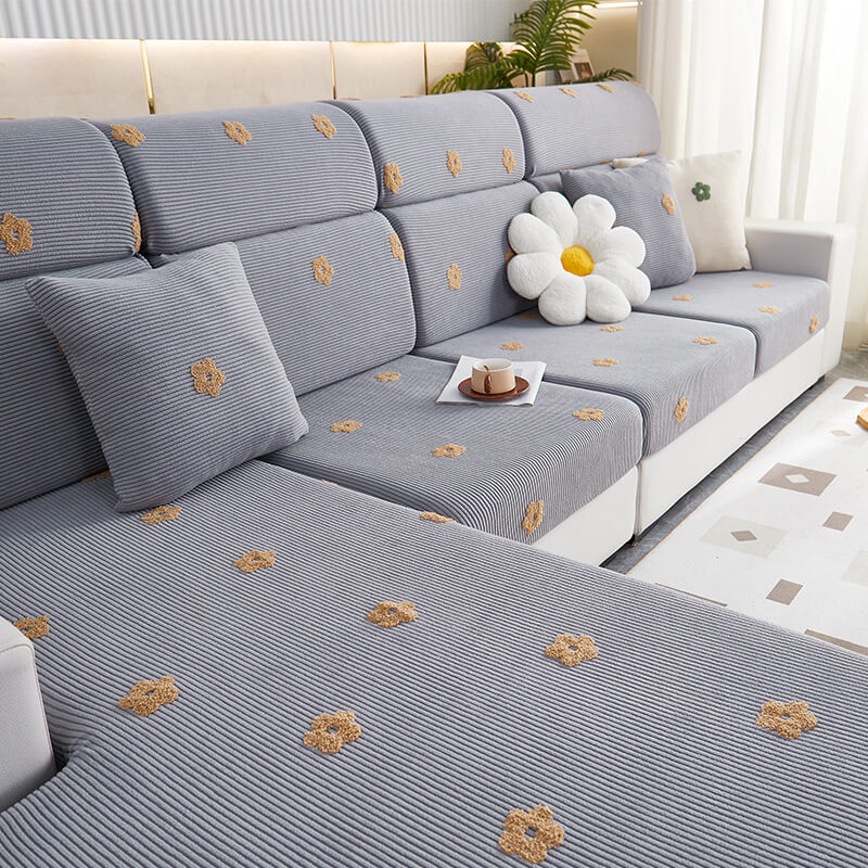 Floral Embroidered Fleece Sofa Anti-Scratch Stretch Couch Cover... main product image | Petix pet supplies for dogs and cats