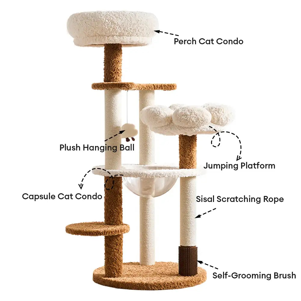 Flower Multi-Level Cat Climbing Frame Scratching Post Cat Tree with S... detail view 3 | Petix pet supplies for dogs and cats