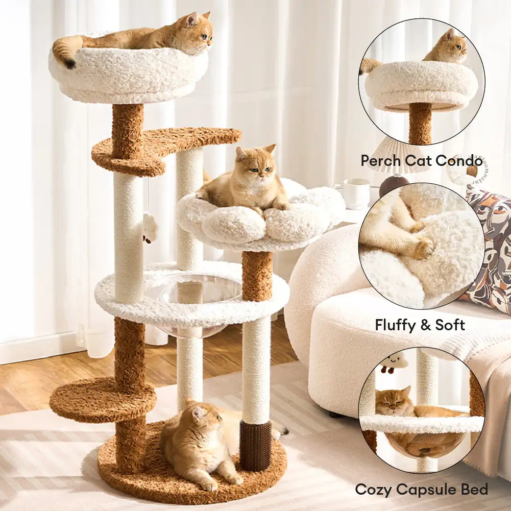 Flower Multi-Level Cat Climbing Frame Scratching Post Cat Tree with S... detail view 2 | Petix pet supplies for dogs and cats