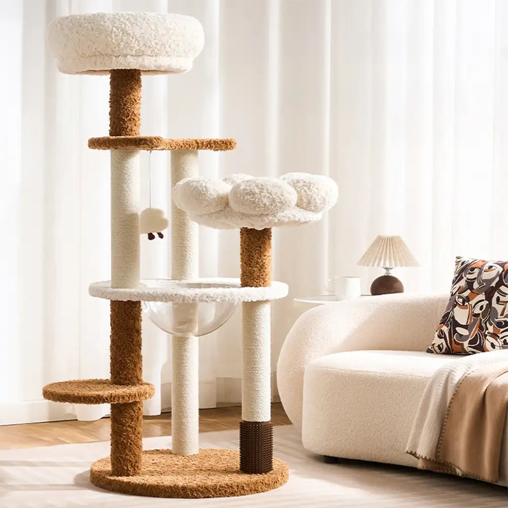 Flower Multi-Level Cat Climbing Frame Scratching Post Ca... lifestyle and size view 11 | Petix pet supplies for dogs and cats