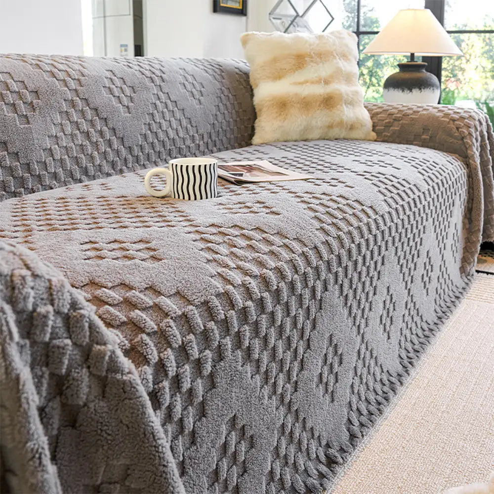 Fluffy Jacquard Velvet Scratch-Resistant Thickened Sofa Blanket Couch... detail view 4 | Petix pet supplies for dogs and cats
