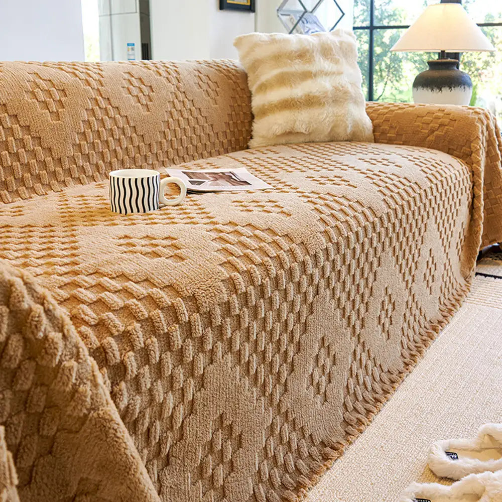 Fluffy Jacquard Velvet Scratch-Resistant Thickened Sofa Blanket Couch... detail view 8 | Petix pet supplies for dogs and cats