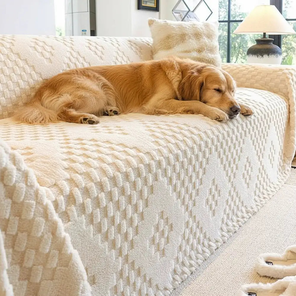 Fluffy Jacquard Velvet Scratch-Resistant Thickened Sofa... lifestyle and size view 12 | Petix pet supplies for dogs and cats
