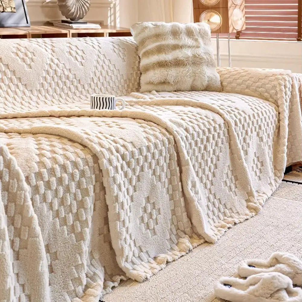 Fluffy Jacquard Velvet Scratch-Resistant Thickened Sofa Blanket Couch... detail view 2 | Petix pet supplies for dogs and cats