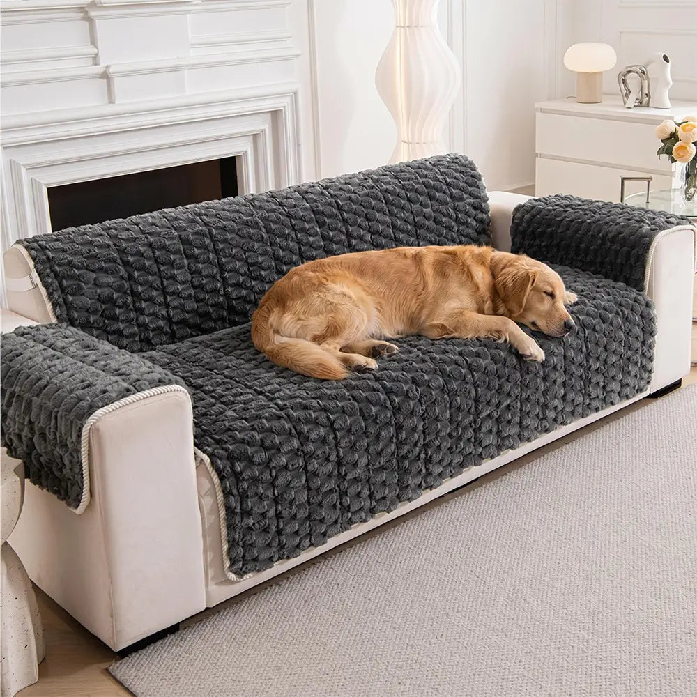 Fuzzy Bubble Plush One-Piece Pet-Friendly Sofa Protectio... lifestyle and size view 14 | Petix pet supplies for dogs and cats