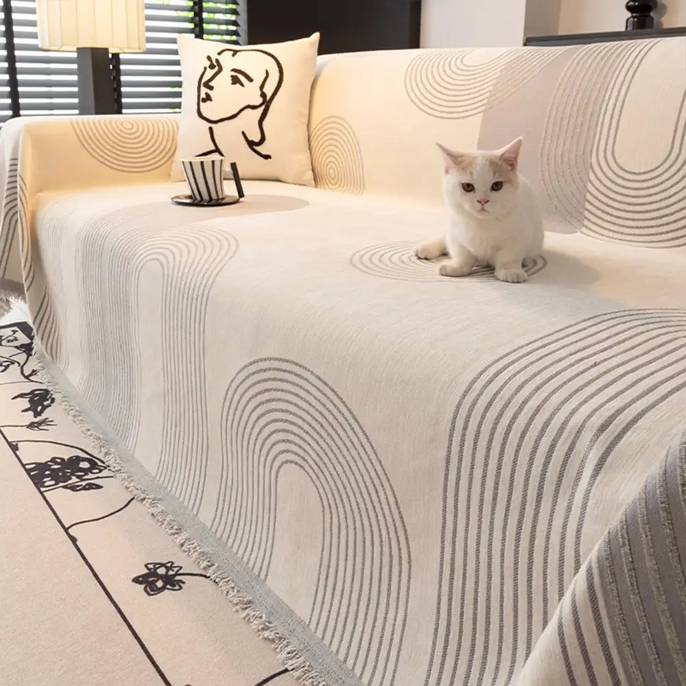Geometric Striped Chenille Durable Sofa Protection Couch Cover - Couc... detail view 8 | Petix pet supplies for dogs and cats