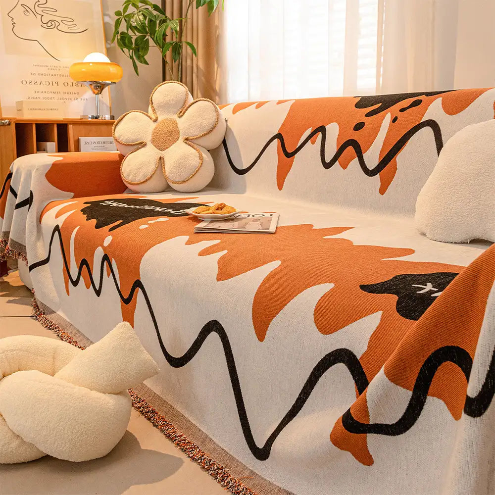 Ice Cream Wavy Chenille Scratch-Resistant Sofa Blanket C... lifestyle and size view 10 | Petix pet supplies for dogs and cats