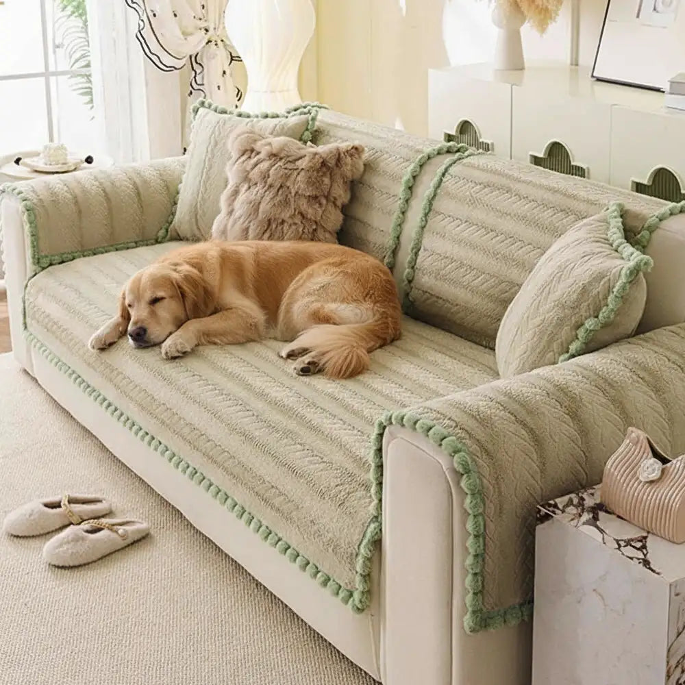 Lazy Chic Plush Winter Sofa Protector Skin-Friendly Couc... lifestyle and size view 14 | Petix pet supplies for dogs and cats
