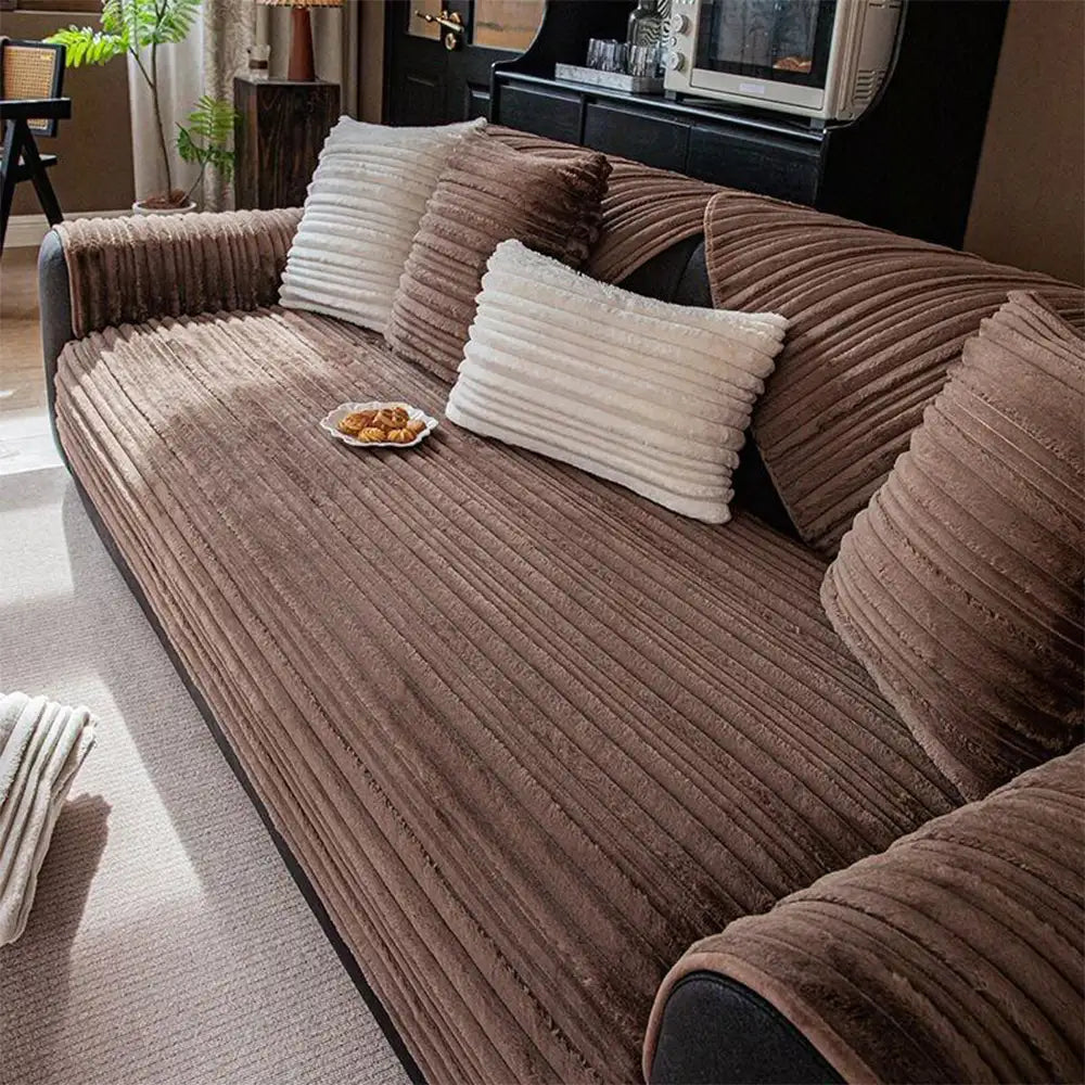 Modern Asymmetrical Stripes Soft Plush Non-Slip Couch Cover - Couch... detail view 12 | Petix pet supplies for dogs and cats