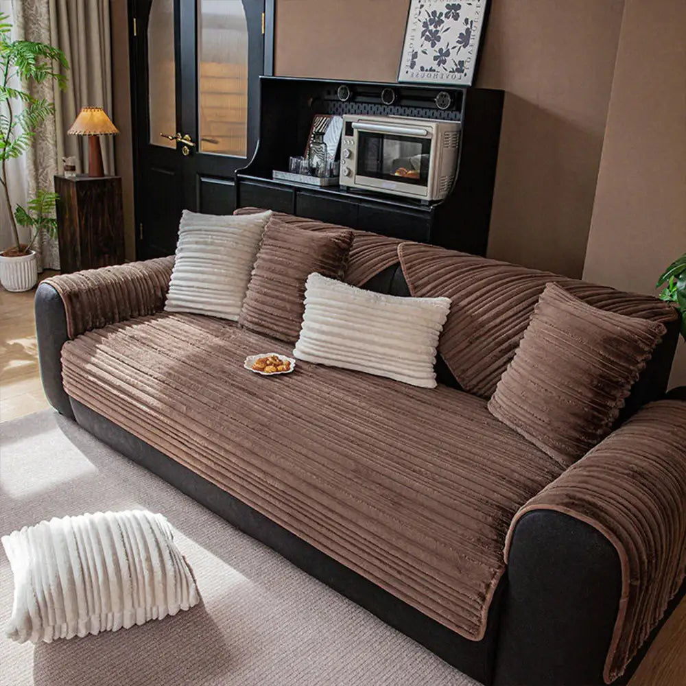 Modern Asymmetrical Stripes Soft Plush Non-Slip Couch Cover - Couch... detail view 13 | Petix pet supplies for dogs and cats