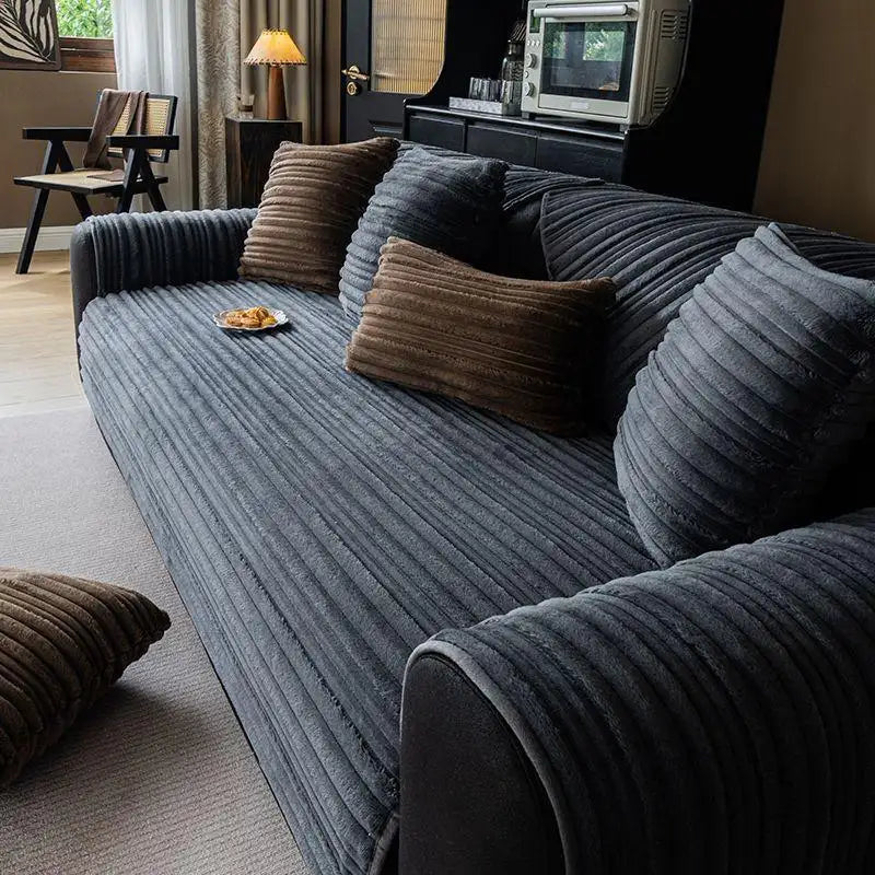 Modern Asymmetrical Stripes Soft Plush Non-Slip Couch Cover - Couch C... detail view 3 | Petix pet supplies for dogs and cats