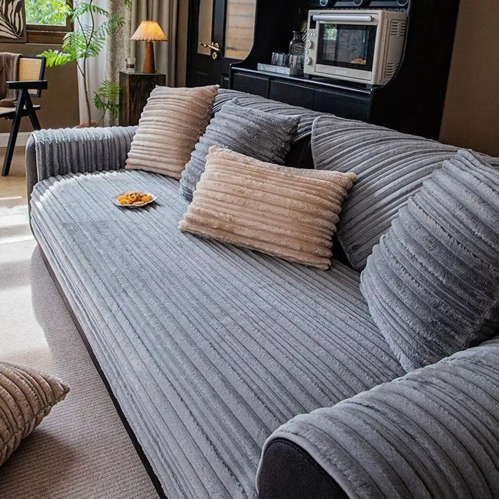 Modern Asymmetrical Stripes Soft Plush Non-Slip Couch Cover - Couch C... detail view 9 | Petix pet supplies for dogs and cats