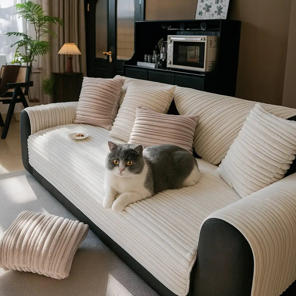 Modern Asymmetrical Stripes Soft Plush Non-Slip Couch Cover - Couch C... detail view 7 | Petix pet supplies for dogs and cats