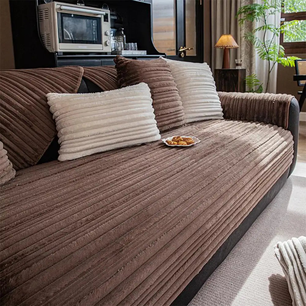 Modern Asymmetrical Stripes Soft Plush Non-Slip Couch Cover - Couch C... detail view 5 | Petix pet supplies for dogs and cats
