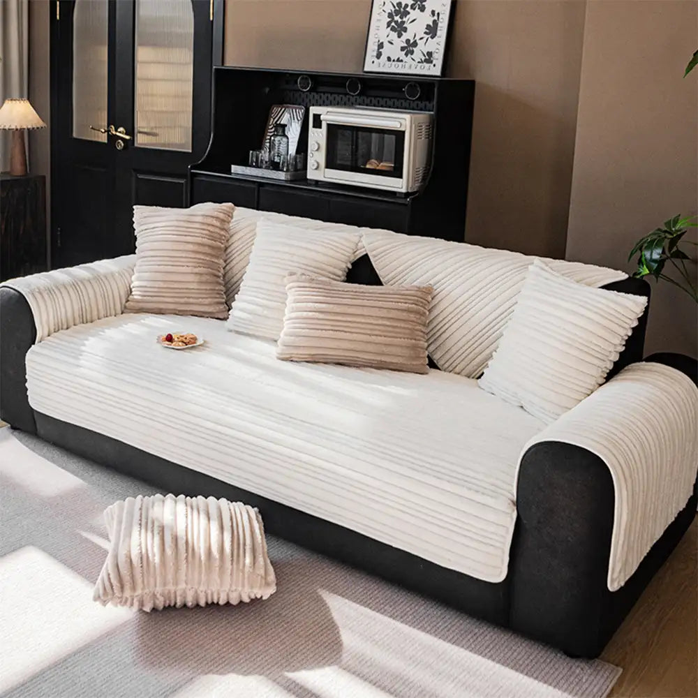 Modern Asymmetrical Stripes Soft Plush Non-Slip Couch Cover - Couch... detail view 10 | Petix pet supplies for dogs and cats