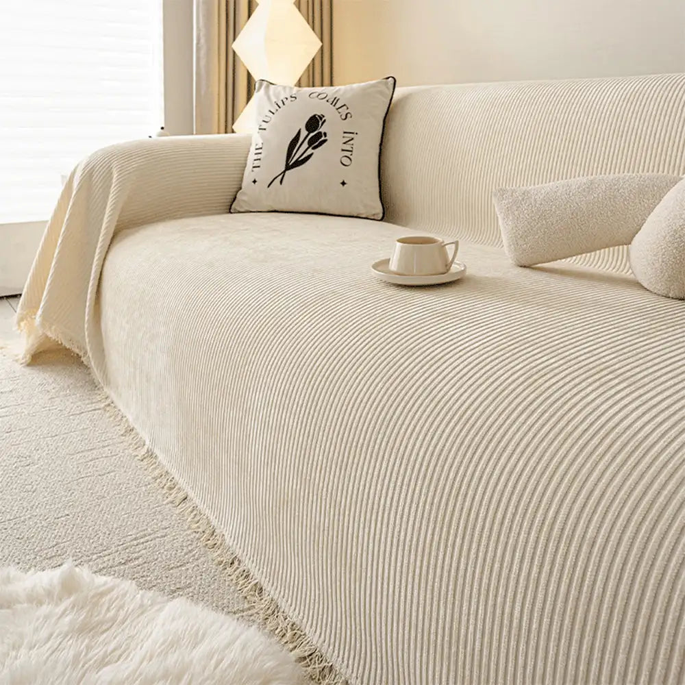 Modern Classic Scratch-Resistant Chenille Sofa Blanket W... lifestyle and size view 11 | Petix pet supplies for dogs and cats