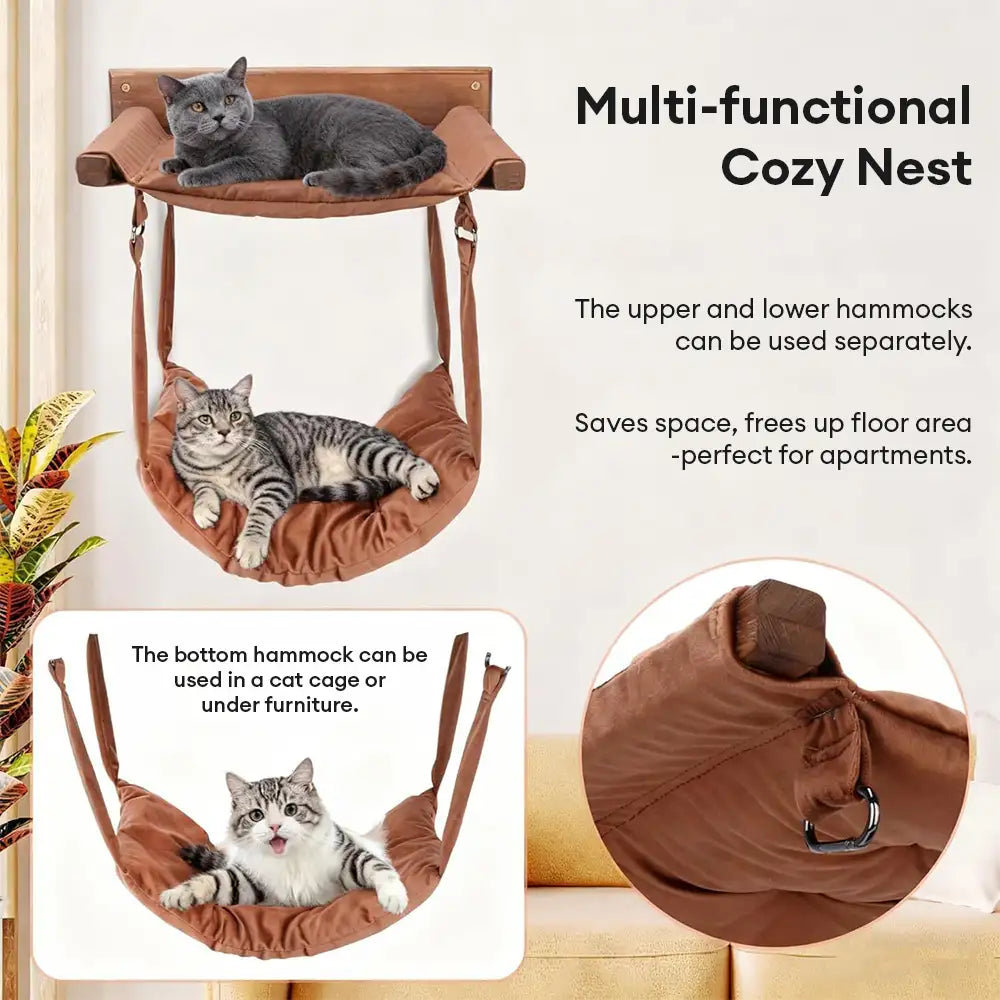 Modern Wooden Double-Layer Cat Wall Hammock for Lounging - Cat Beds detail view 4 | Petix pet supplies for dogs and cats