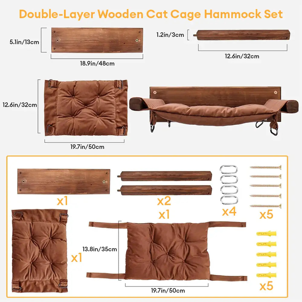 Modern Wooden Double-Layer Cat Wall Hammock for Lounging - Cat Beds detail view 7 | Petix pet supplies for dogs and cats