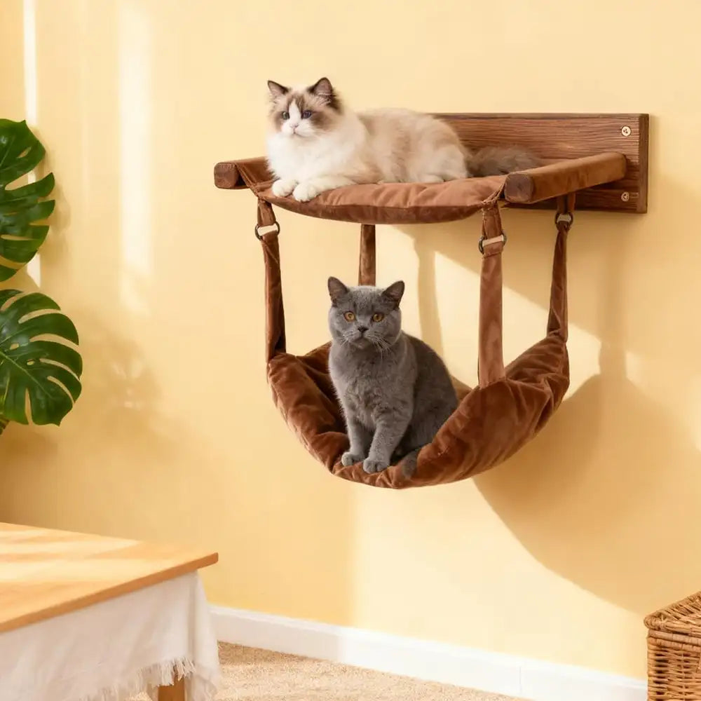 Modern Wooden Double-Layer Cat Wall Hammock for Lounging - Cat Beds main product image | Petix pet supplies for dogs and cats