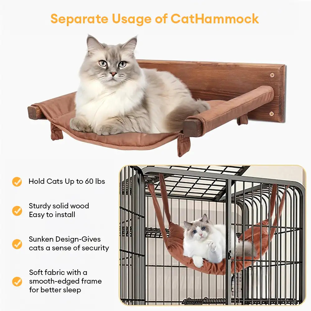 Modern Wooden Double-Layer Cat Wall Hammock for Lounging - Cat Beds detail view 5 | Petix pet supplies for dogs and cats