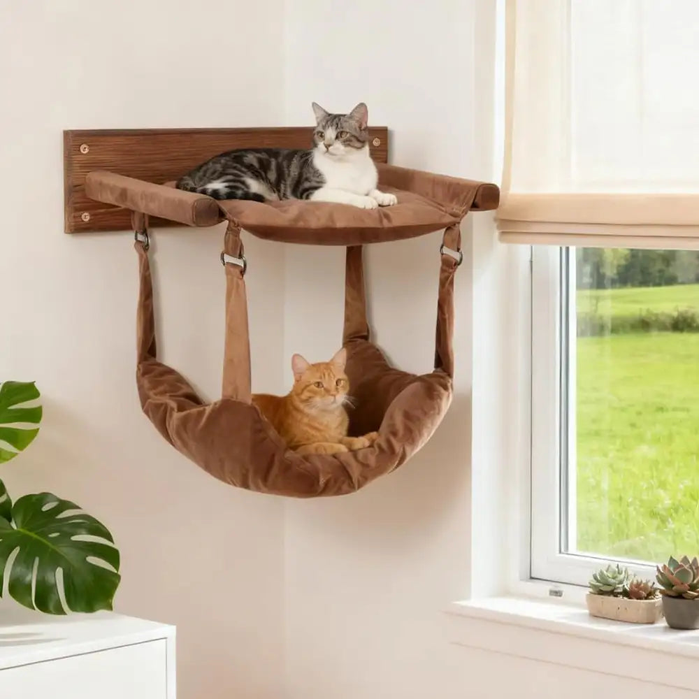 Modern Wooden Double-Layer Cat Wall Hammock for Lounging - Cat Beds detail view 8 | Petix pet supplies for dogs and cats