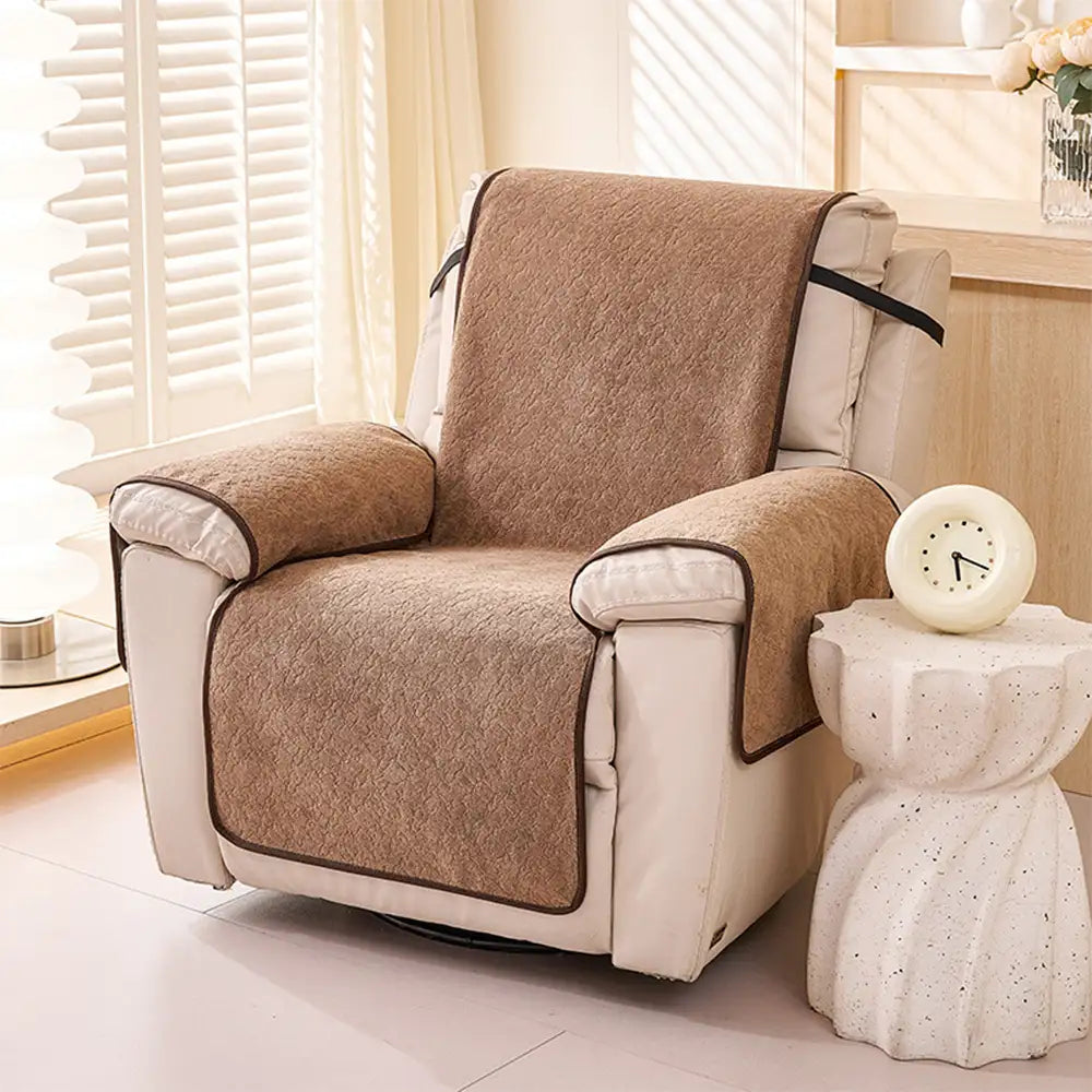 Chenille Scratch-Resistant Recliner Couch Cover With Straps - Snowfla... detail view 6 | Petix pet supplies for dogs and cats