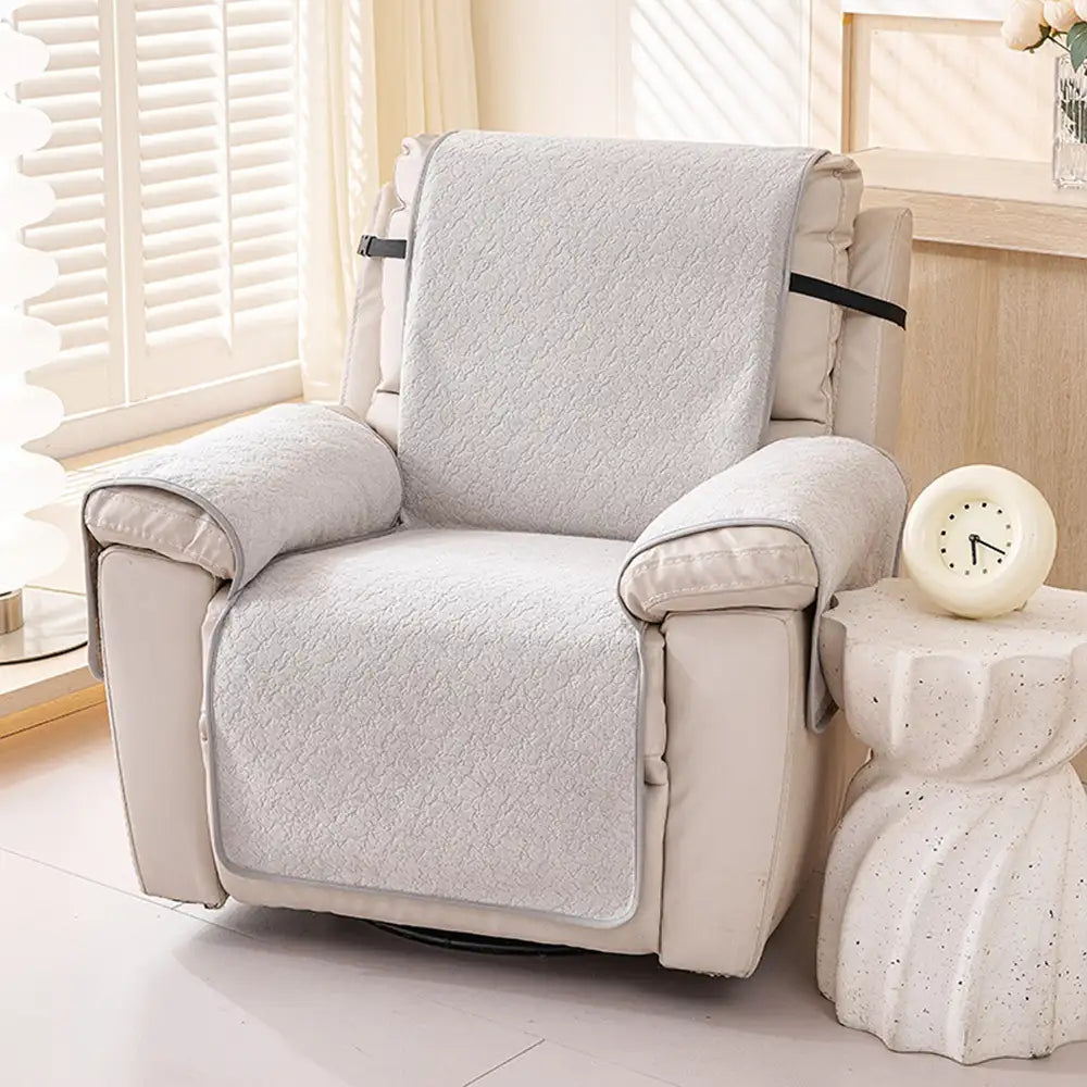 Chenille Scratch-Resistant Recliner Couch Cover With Straps - Snowfl... detail view 11 | Petix pet supplies for dogs and cats