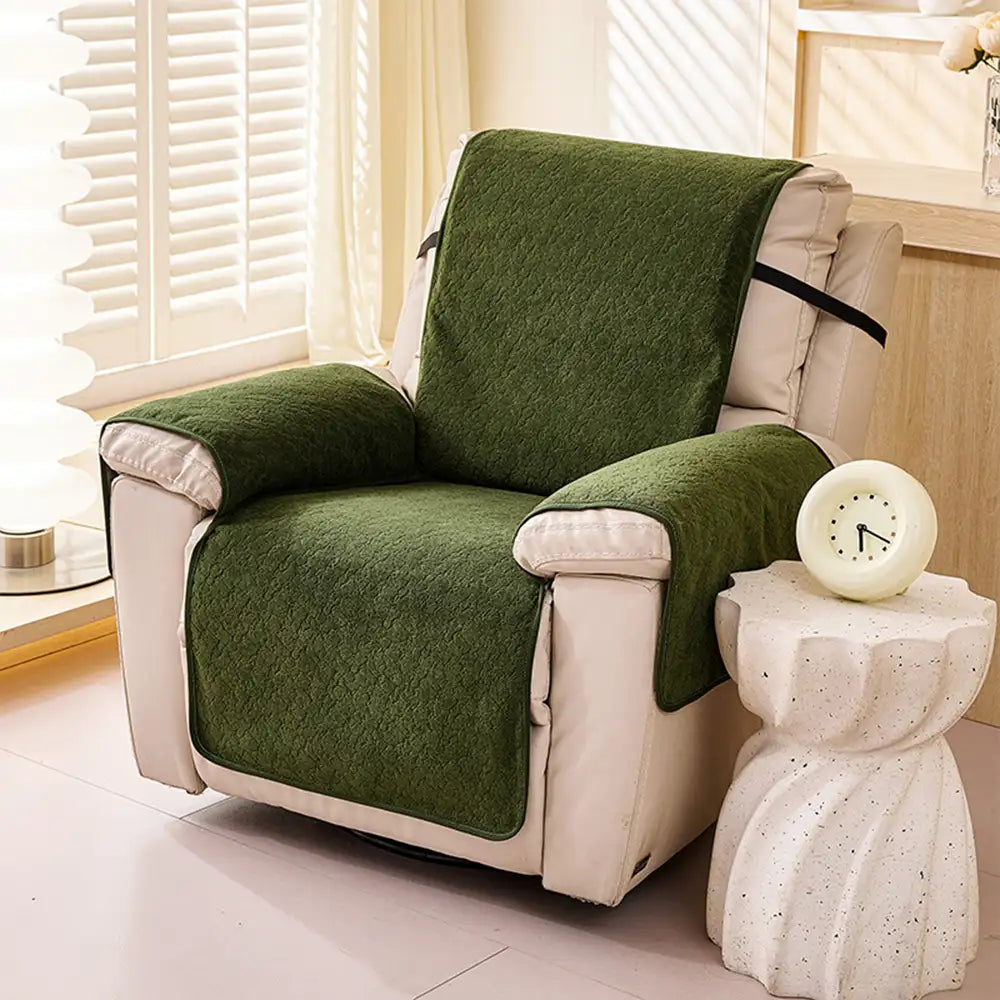 Chenille Scratch-Resistant Recliner Couch Cover With Straps - Snowfl... detail view 10 | Petix pet supplies for dogs and cats