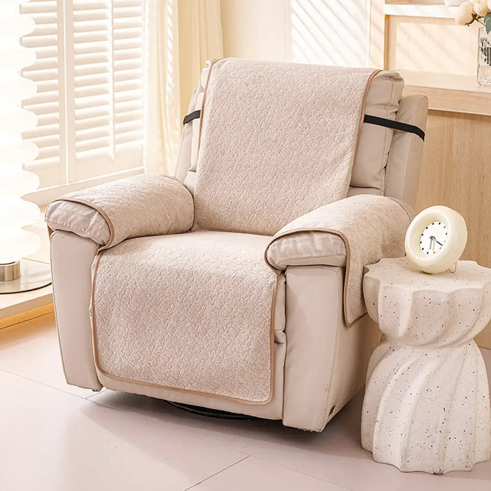 Chenille Scratch-Resistant Recliner Couch Cover With Straps - Snowfl... detail view 14 | Petix pet supplies for dogs and cats