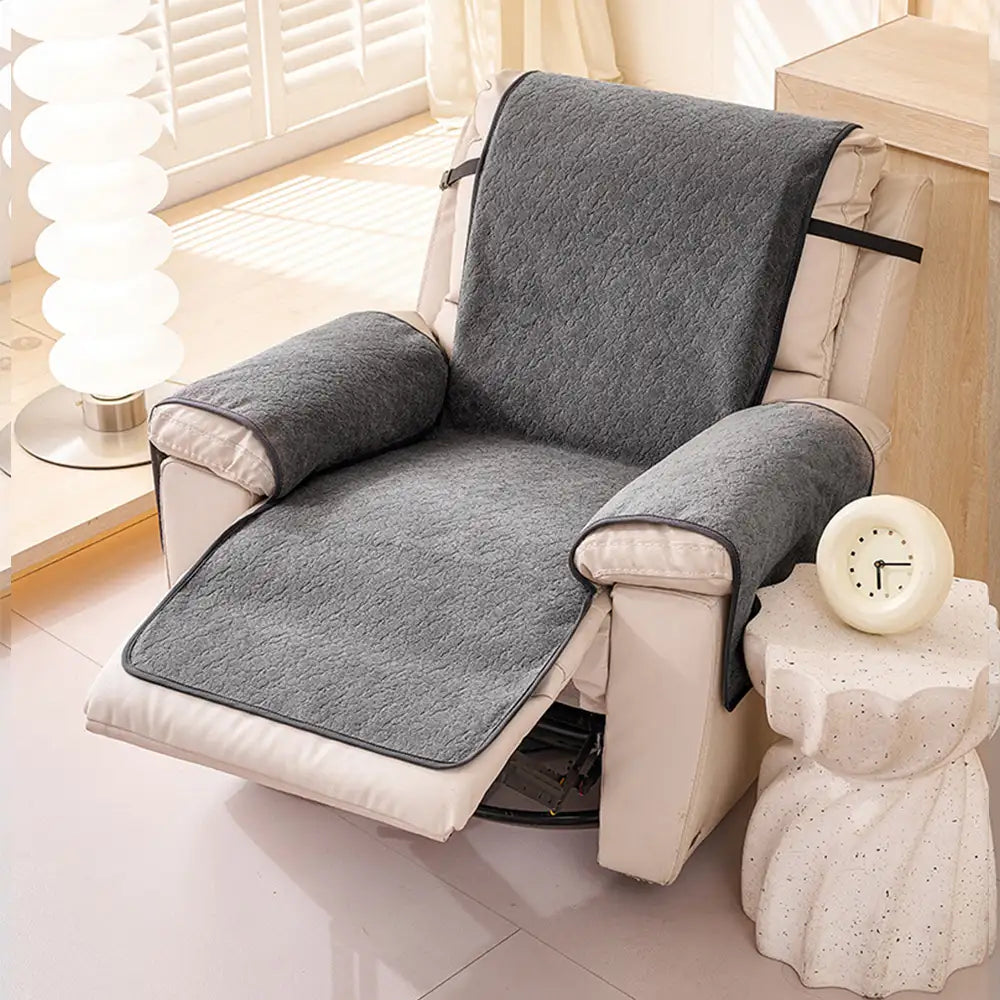Chenille Scratch-Resistant Recliner Couch Cover With Straps - Snowfla... detail view 4 | Petix pet supplies for dogs and cats