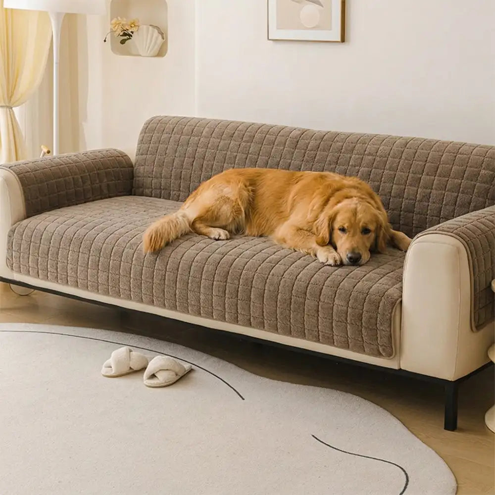 One-Piece Soft Pet-Friendly Short Plush Sofa Protection... lifestyle and size view 14 | Petix pet supplies for dogs and cats