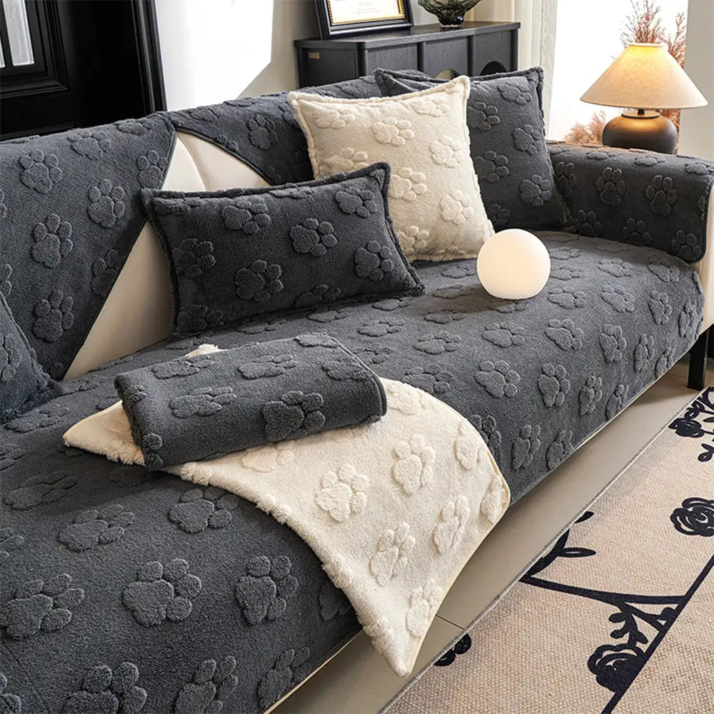 Paw Print Cute Plush Thick Sofa Decoration Non-slip Couch Cover - Cou... detail view 4 | Petix pet supplies for dogs and cats