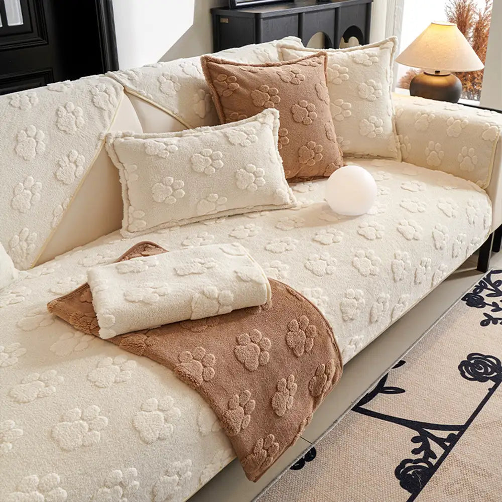 Paw Print Cute Plush Thick Sofa Decoration Non-slip Couch Cover - Co... detail view 11 | Petix pet supplies for dogs and cats