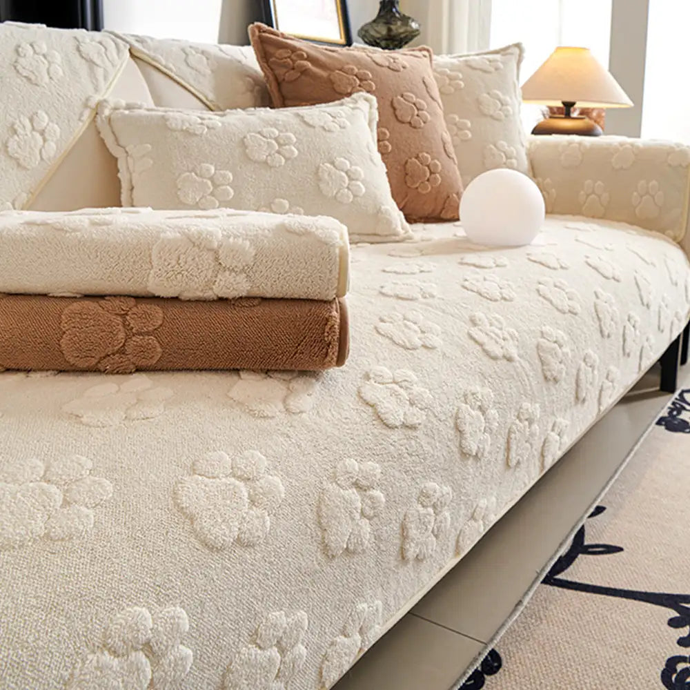 Paw Print Cute Plush Thick Sofa Decoration Non-slip Couch Cover - Cou... detail view 6 | Petix pet supplies for dogs and cats