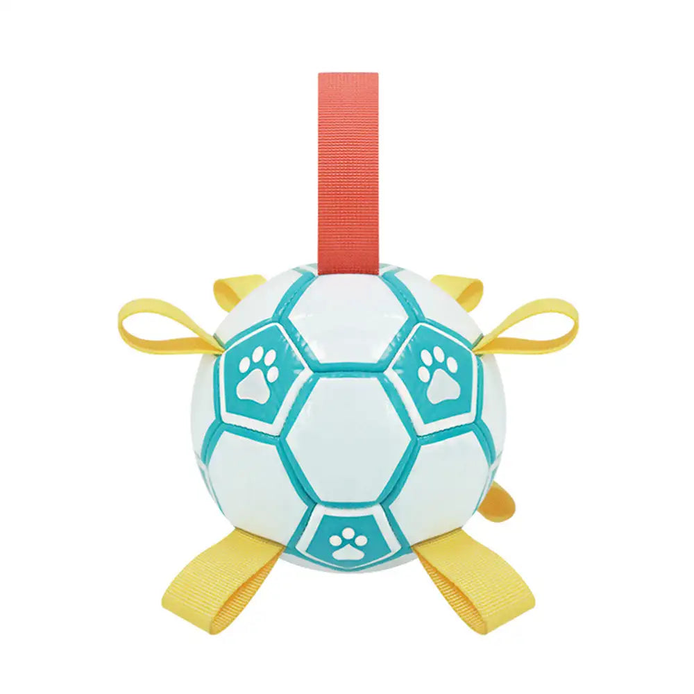 Paw Print Soccer Ball Dog Chew Toy With Straps - Dog Toys lifestyle and size view 8 | Petix pet supplies for dogs and cats